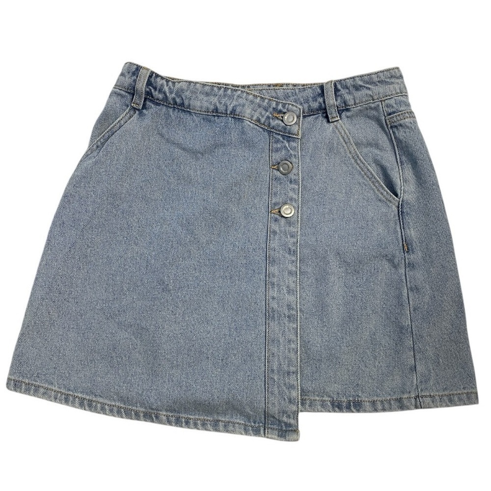 Urban Revivo Light Blue Faux Wrap Denim Skirt Size 8 Button-Front No Stretch